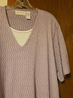 WORN ONCE Alfred Dunner Lavender Open-Knit V-Neck Layered Look Sweater